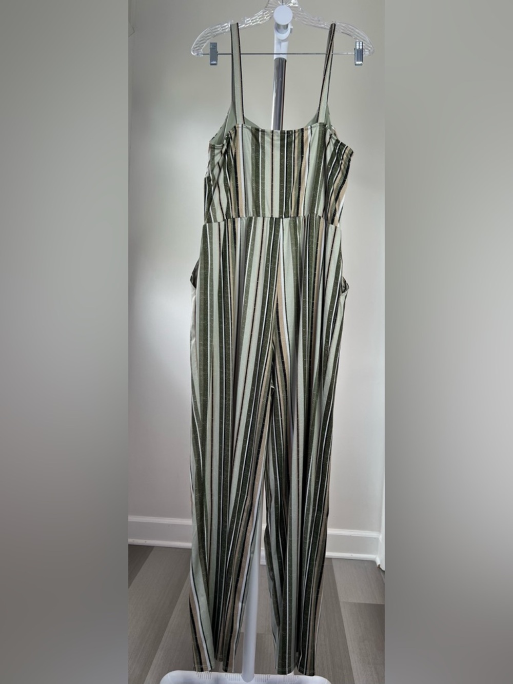 Derek Heart Striped Olive Green Wide Leg Jumpsuit-Size XL - Picture 3 of 7